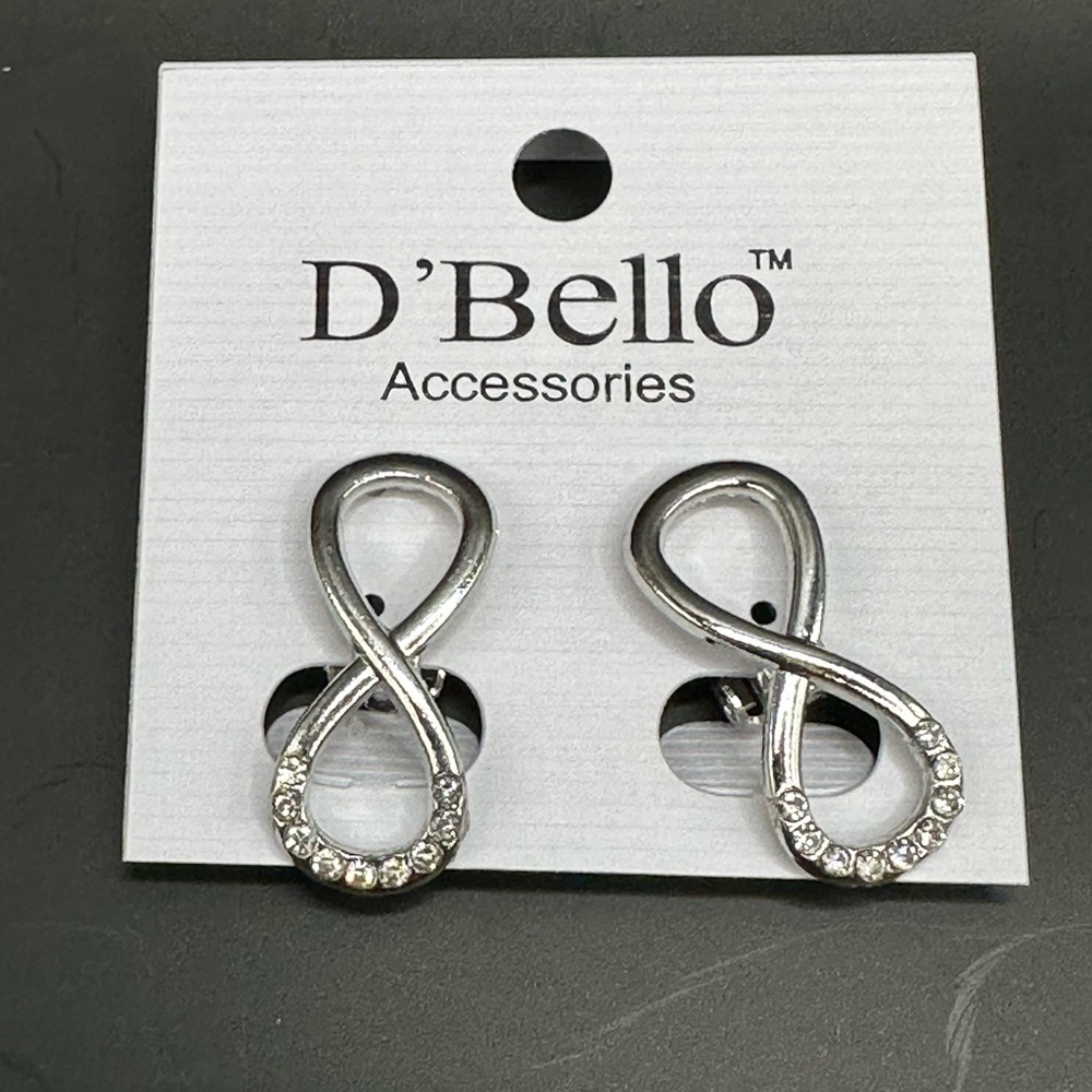 NEW!! D’Bello Infinity Rhinestone Clip-On Earrings (Silver)